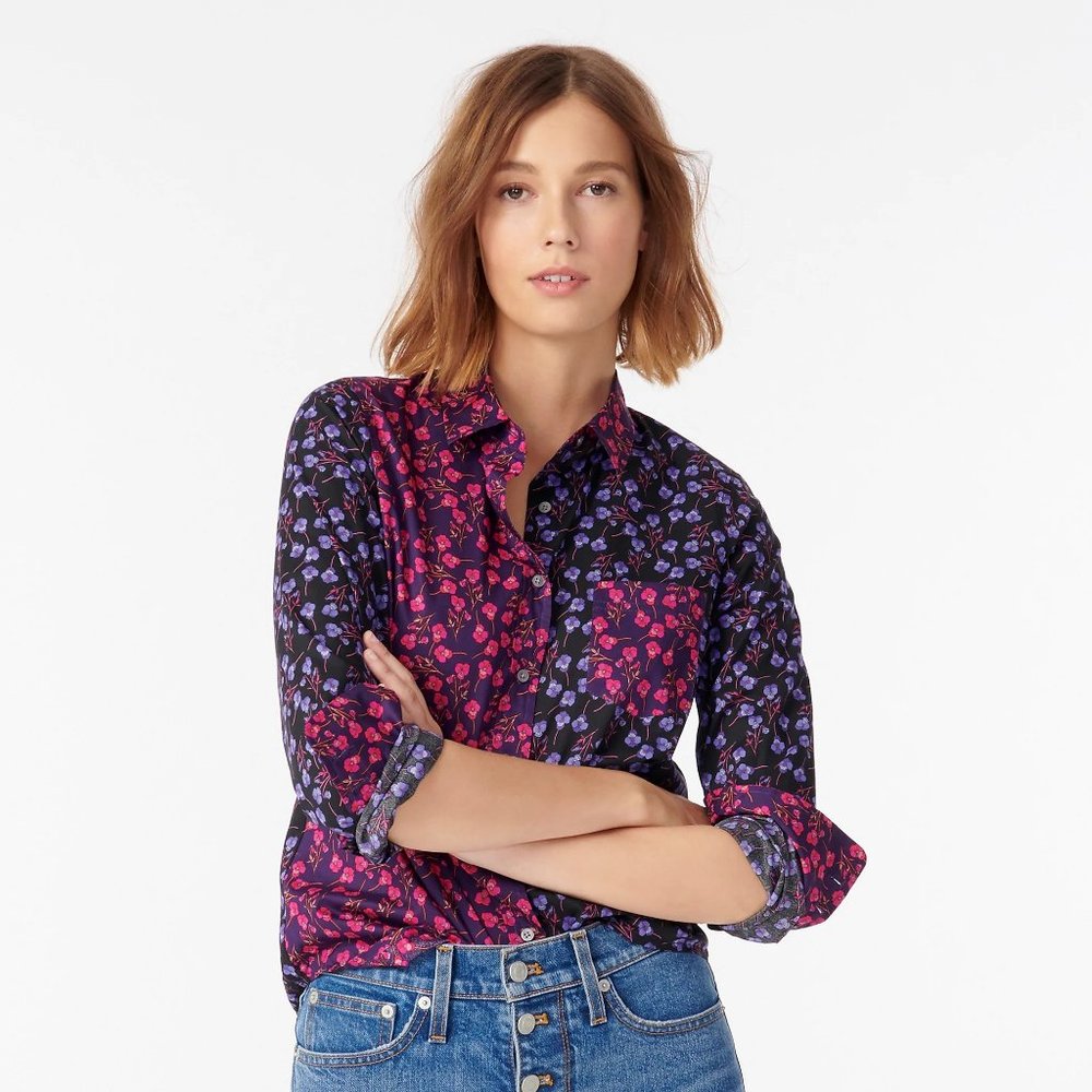 NEW J Crew Liberty Mixed Floral Perfect Shirt Eggplant Purple NWT 2 4 - Picture 4 of 11